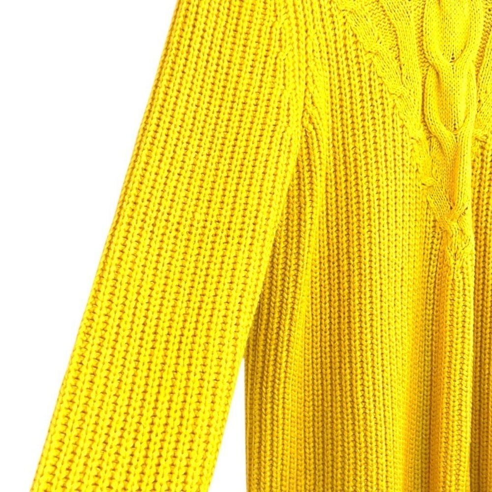 Lands' End Turtleneck Sweater Womens M Yellow Excellent Cable Knit Chunky Cotton - Picture 6 of 10